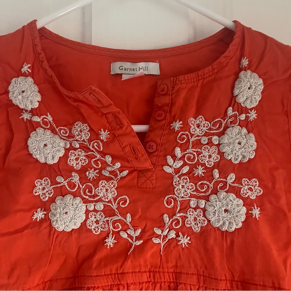 Garnet Hill Girls Orange Tunic with White and Silver Floral Embroidery size 10